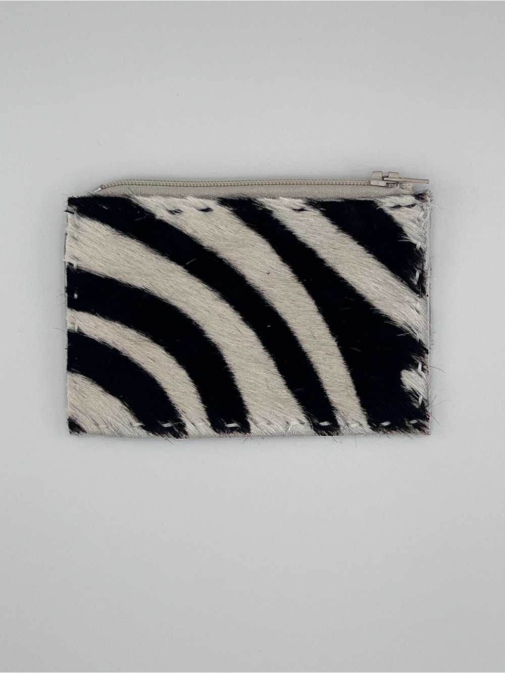 Zebra Print Haircalf Zip Pouch - Black & White